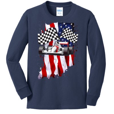 American Racing Car Flag Kids Long Sleeve Shirt