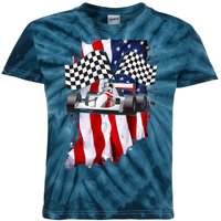 American Racing Car Flag Kids Tie-Dye T-Shirt