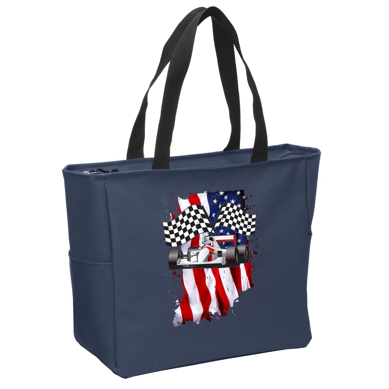 American Racing Car Flag Zip Tote Bag