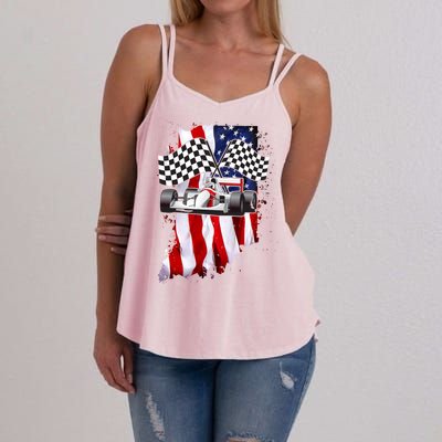 American Racing Car Flag Women's Strappy Tank