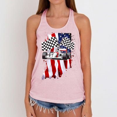 American Racing Car Flag Women's Knotted Racerback Tank