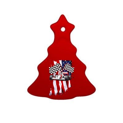 American Racing Car Flag Ceramic Tree Ornament