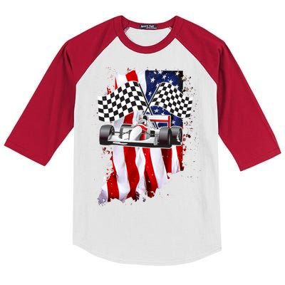 American Racing Car Flag Kids Colorblock Raglan Jersey