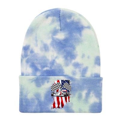 American Racing Car Flag Tie Dye 12in Knit Beanie