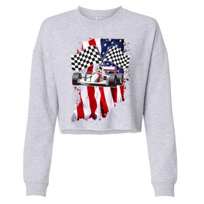 American Racing Car Flag Cropped Pullover Crew