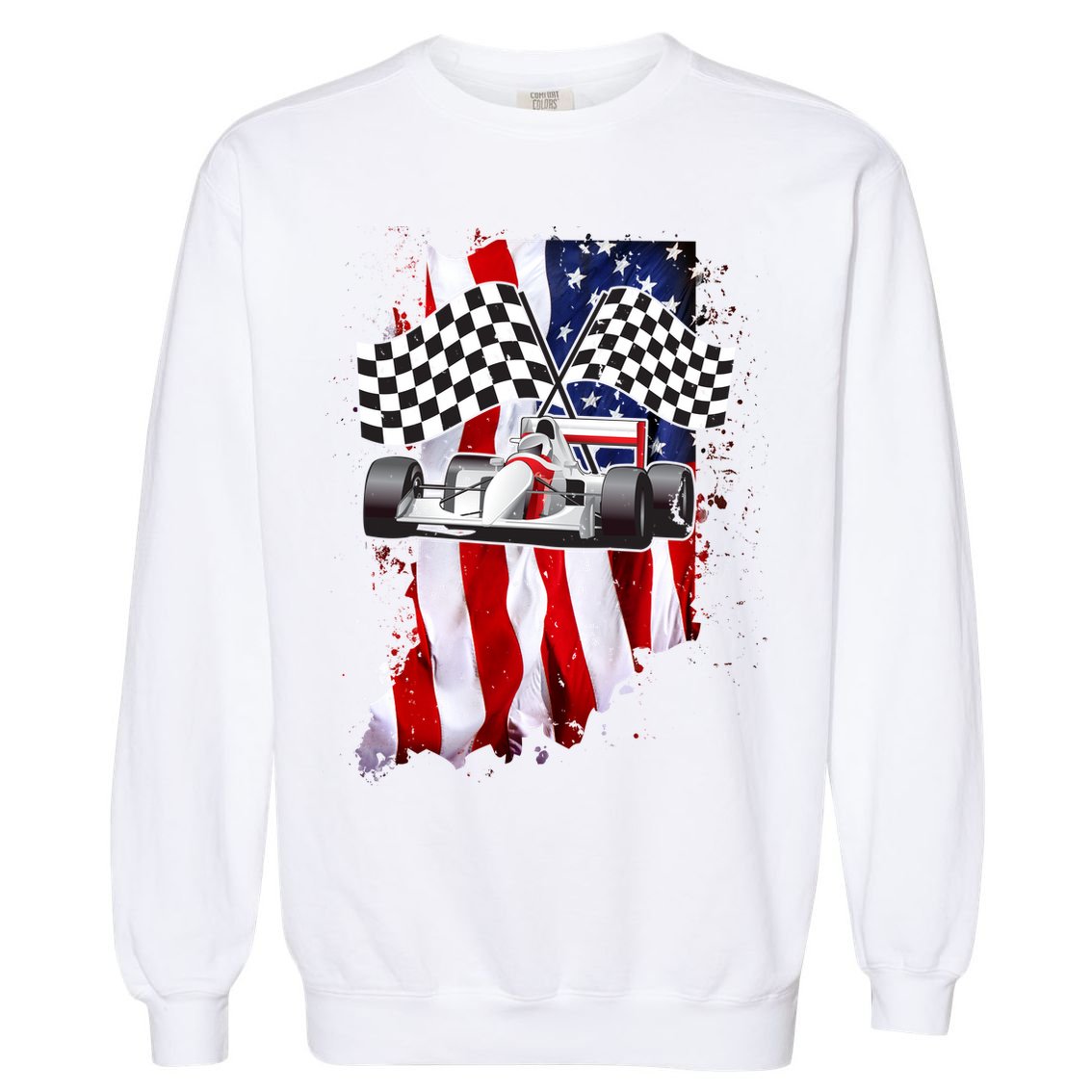 American Racing Car Flag Garment-Dyed Sweatshirt