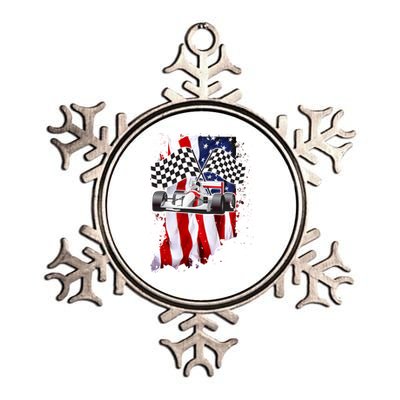 American Racing Car Flag Metallic Star Ornament