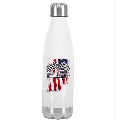 American Racing Car Flag Stainless Steel Insulated Water Bottle