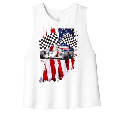 American Racing Car Flag Women's Racerback Cropped Tank