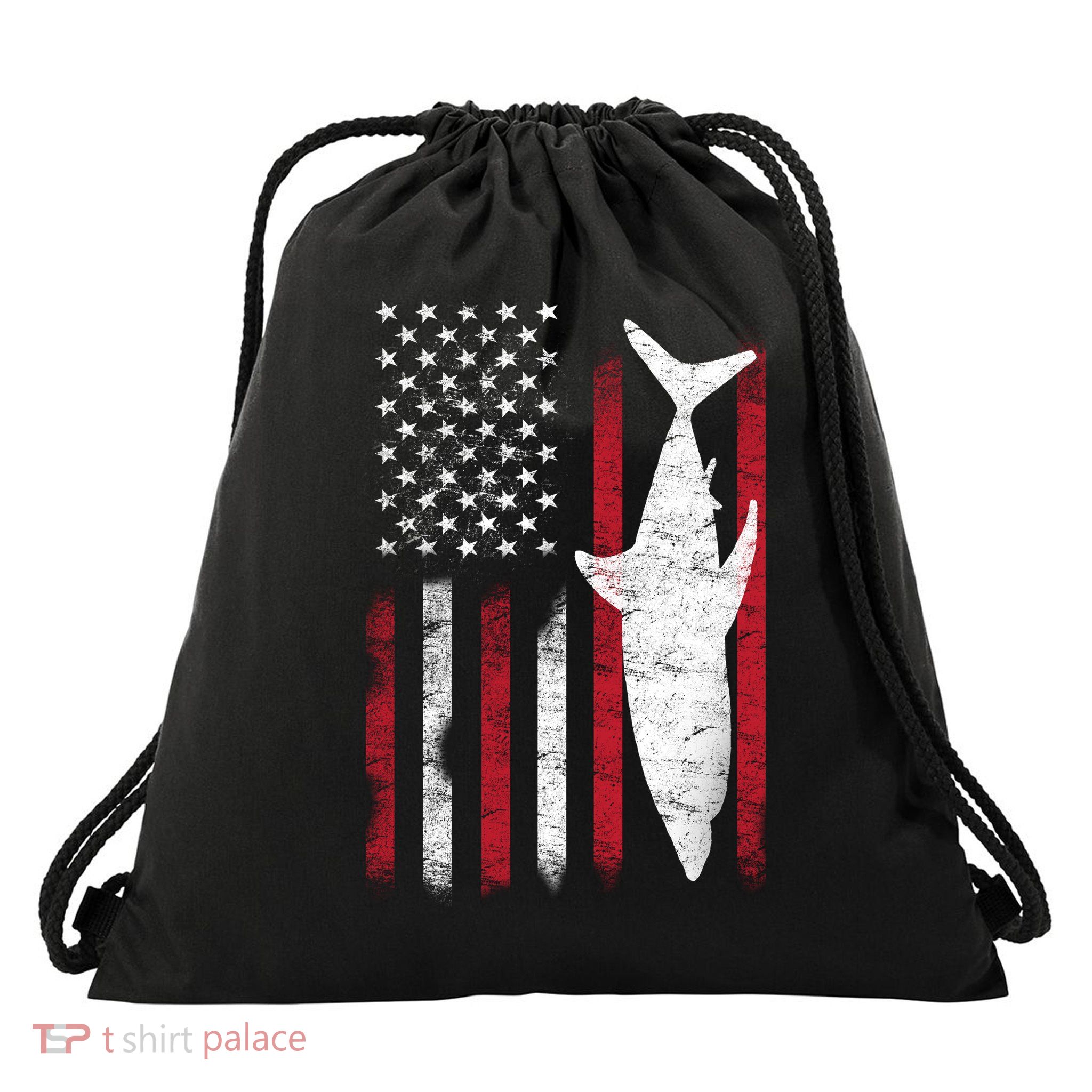 American Shark Flag Drawstring Bag