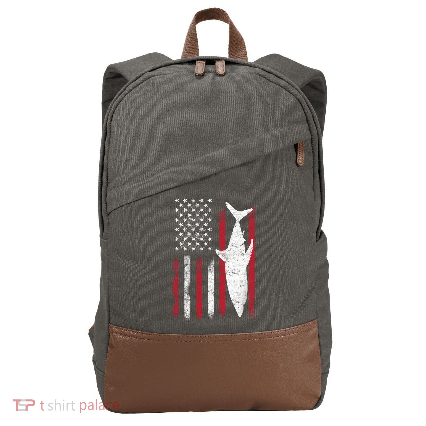 American Shark Flag Cotton Canvas Backpack