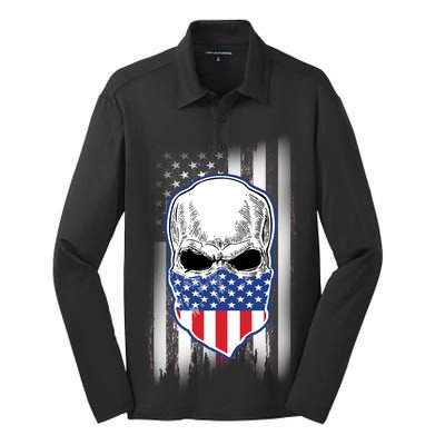 American Skull Bandana Silk Touch Performance Long Sleeve Polo