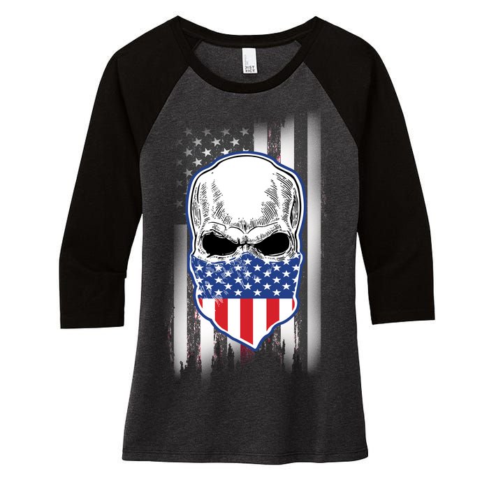 American Skull Bandana Women's Tri-Blend 3/4-Sleeve Raglan Shirt