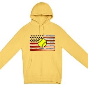 American Softball Flag Premium Pullover Hoodie