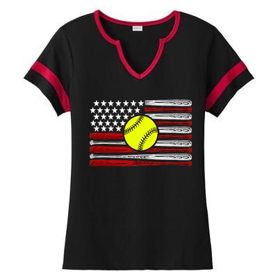 American Softball Flag Ladies Halftime Notch Neck Tee