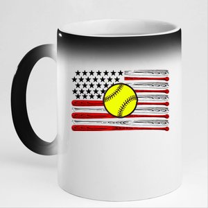 American Softball Flag 11oz Black Color Changing Mug