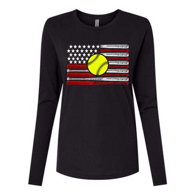 American Softball Flag Womens Cotton Relaxed Long Sleeve T-Shirt