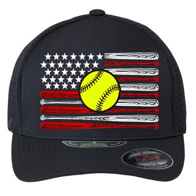 American Softball Flag Flexfit Unipanel Trucker Cap