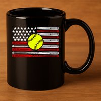 American Softball Flag 11oz C Handle Ceramic Mug