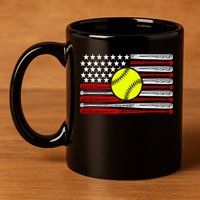 American Softball Flag 11oz C Handle Ceramic Mug