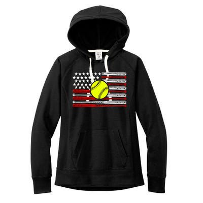 American Softball Flag Women's Fleece Hoodie