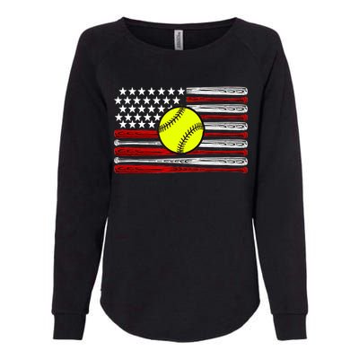 American Softball Flag Womens California Wash Sweatshirt