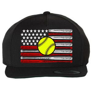 American Softball Flag Wool Snapback Cap