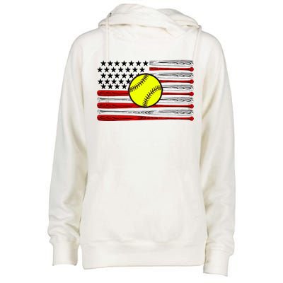 American Softball Flag Womens Funnel Neck Pullover Hood