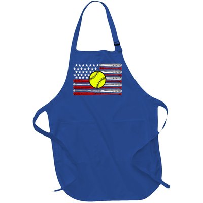 American Softball Flag Full-Length Apron With Pockets