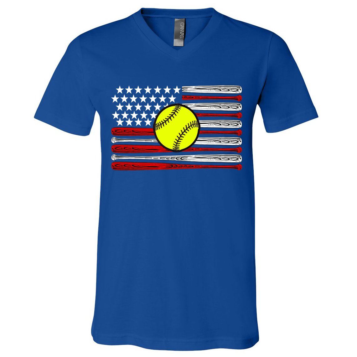 American Softball Flag V-Neck T-Shirt