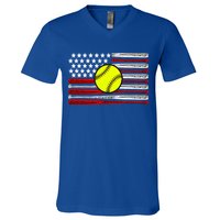 American Softball Flag V-Neck T-Shirt