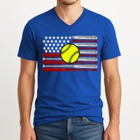 American Softball Flag V-Neck T-Shirt