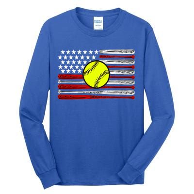 American Softball Flag Tall Long Sleeve T-Shirt