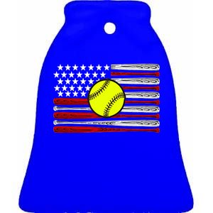 American Softball Flag Ceramic Bell Ornament