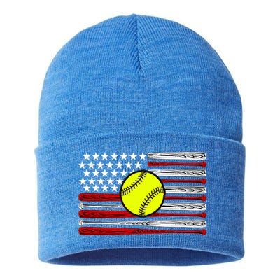 American Softball Flag Sustainable Knit Beanie