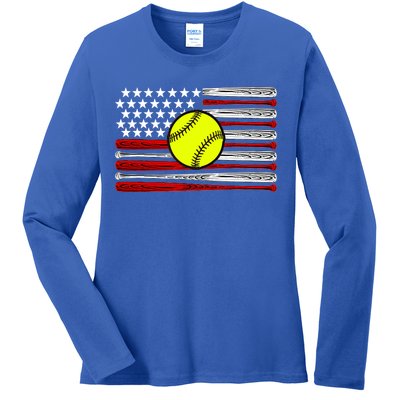 American Softball Flag Ladies Long Sleeve Shirt