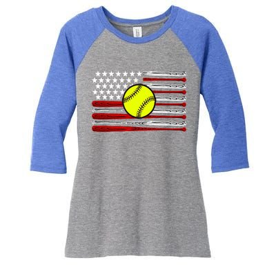 American Softball Flag Women's Tri-Blend 3/4-Sleeve Raglan Shirt