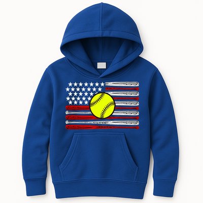 American Softball Flag Kids Hoodie