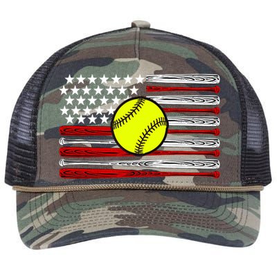 American Softball Flag Retro Rope Trucker Hat Cap