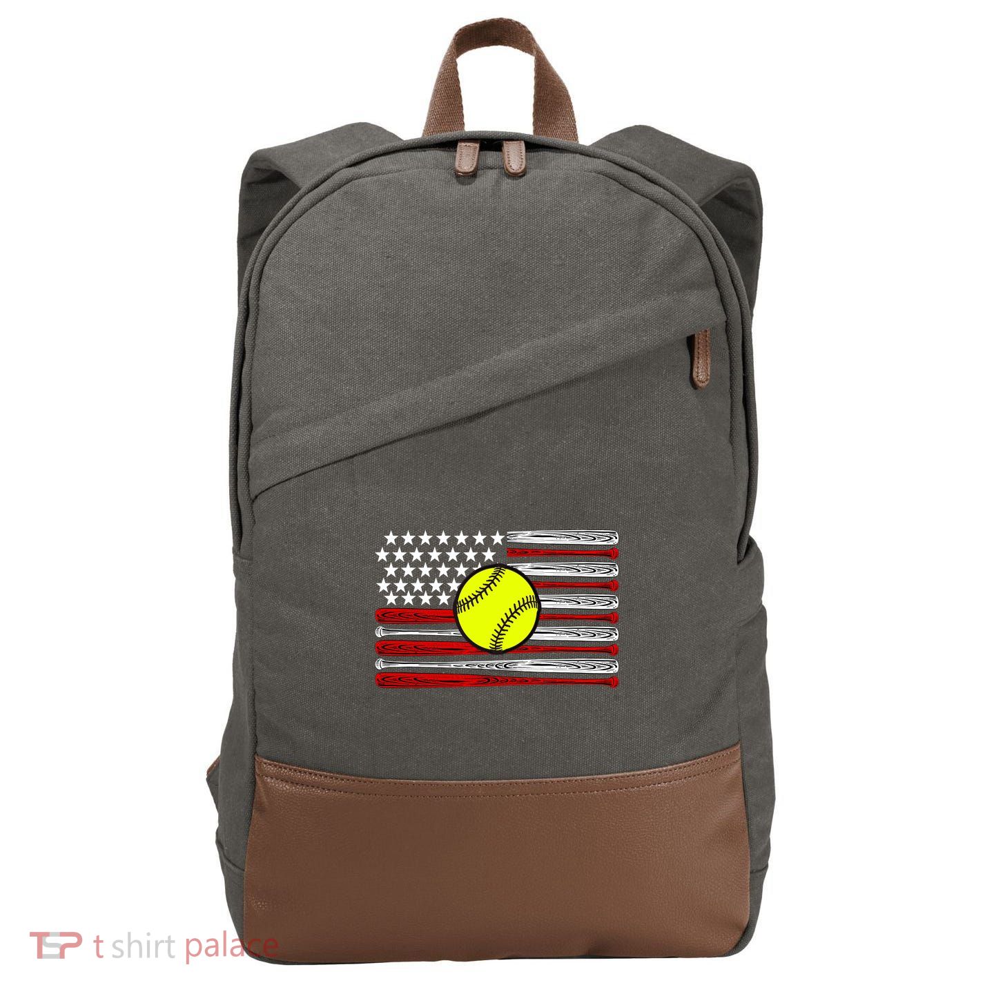 American Softball Flag Cotton Canvas Backpack