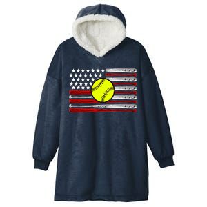 American Softball Flag Hooded Wearable Blanket