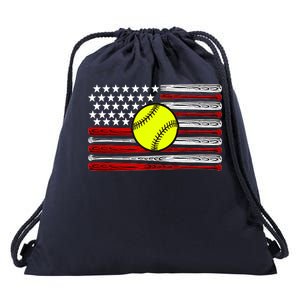 American Softball Flag Drawstring Bag