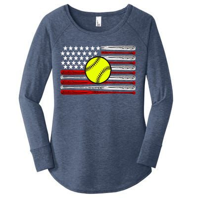 American Softball Flag Women's Perfect Tri Tunic Long Sleeve Shirt