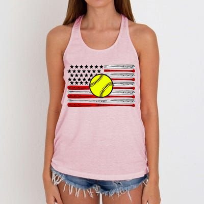 American Softball Flag Women's Knotted Racerback Tank