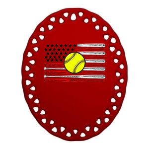 American Softball Flag Ceramic Oval Ornament