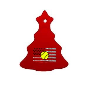 American Softball Flag Ceramic Tree Ornament