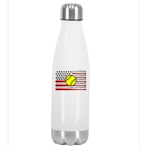 American Softball Flag Stainless Steel Insulated Water Bottle