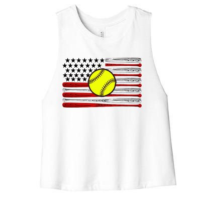 American Softball Flag Women's Racerback Cropped Tank