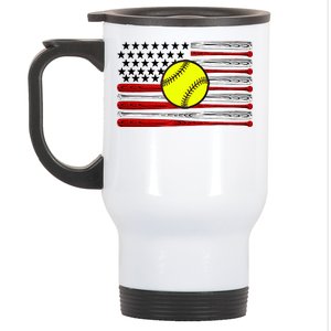 American Softball Flag Stainless Steel Travel Mug