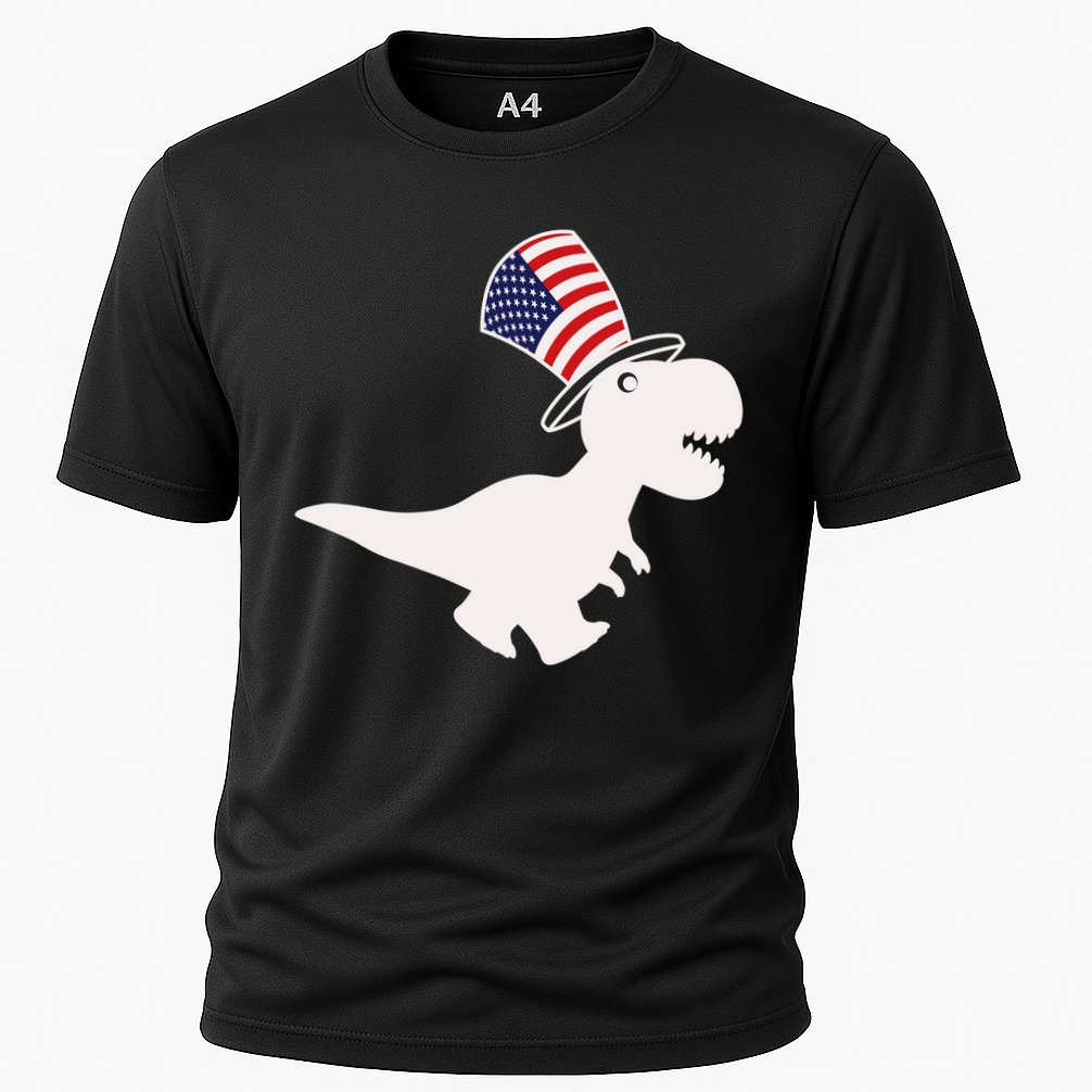 American T-Rex Dinosaur USA Flag Cooling Performance Crew T-Shirt